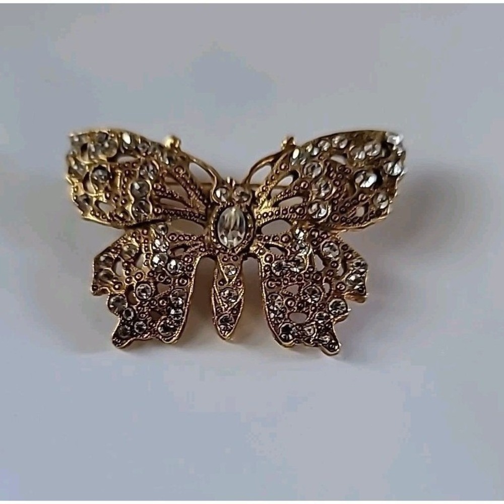 1928 Brand Brooch Butterfly Rhinestones Gold Toneโ Sparkles Gift Shimmers